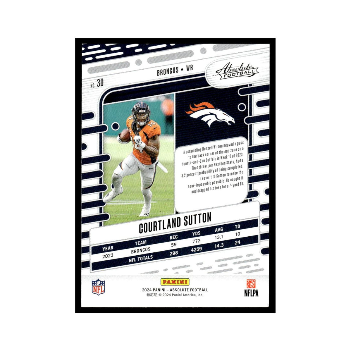 Courtland Sutton 2024 Panini Absolute #30 Denver Broncos Football Card NM