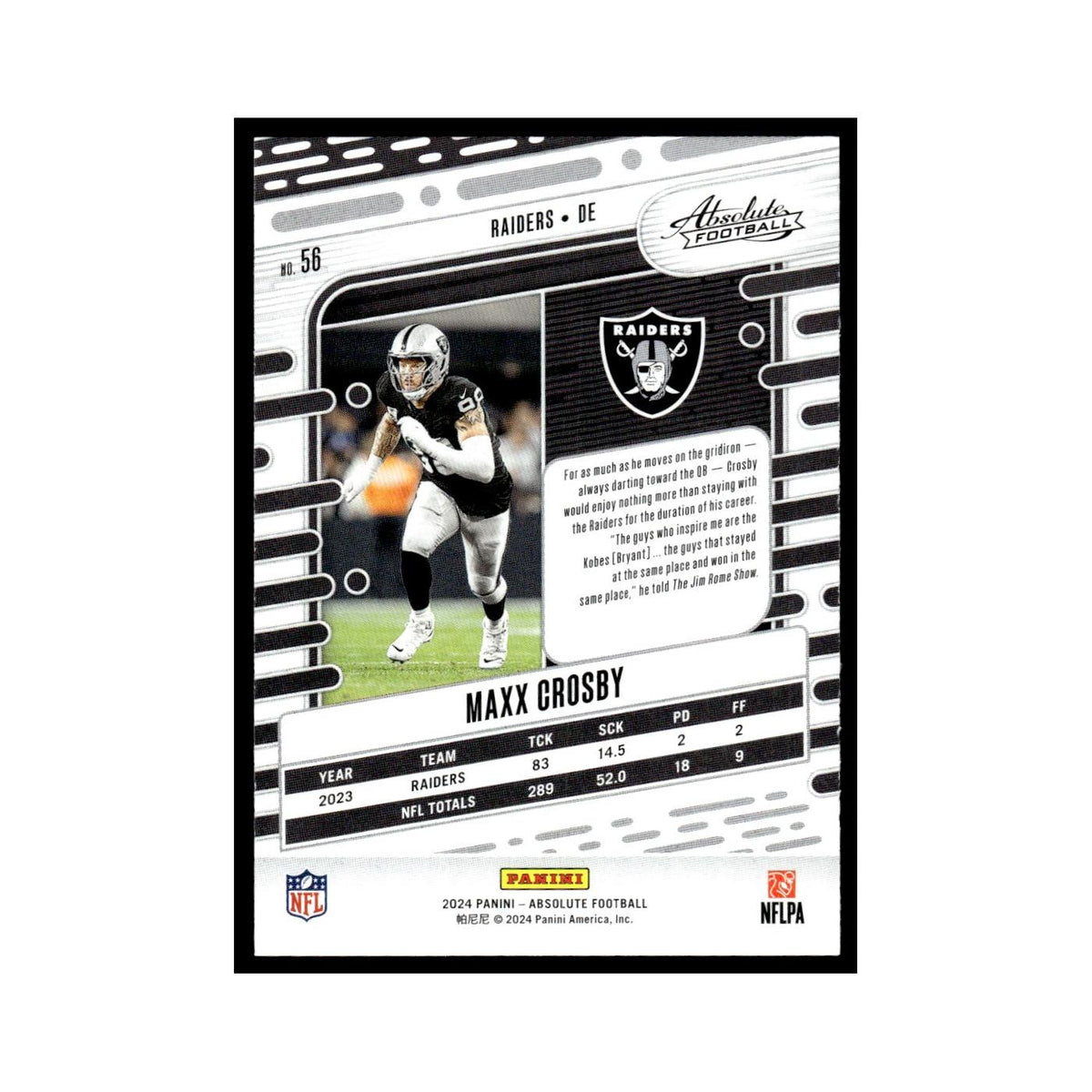Maxx Crosby 2024 Panini Absolute #56 Las Vegas Raiders Football Card NM