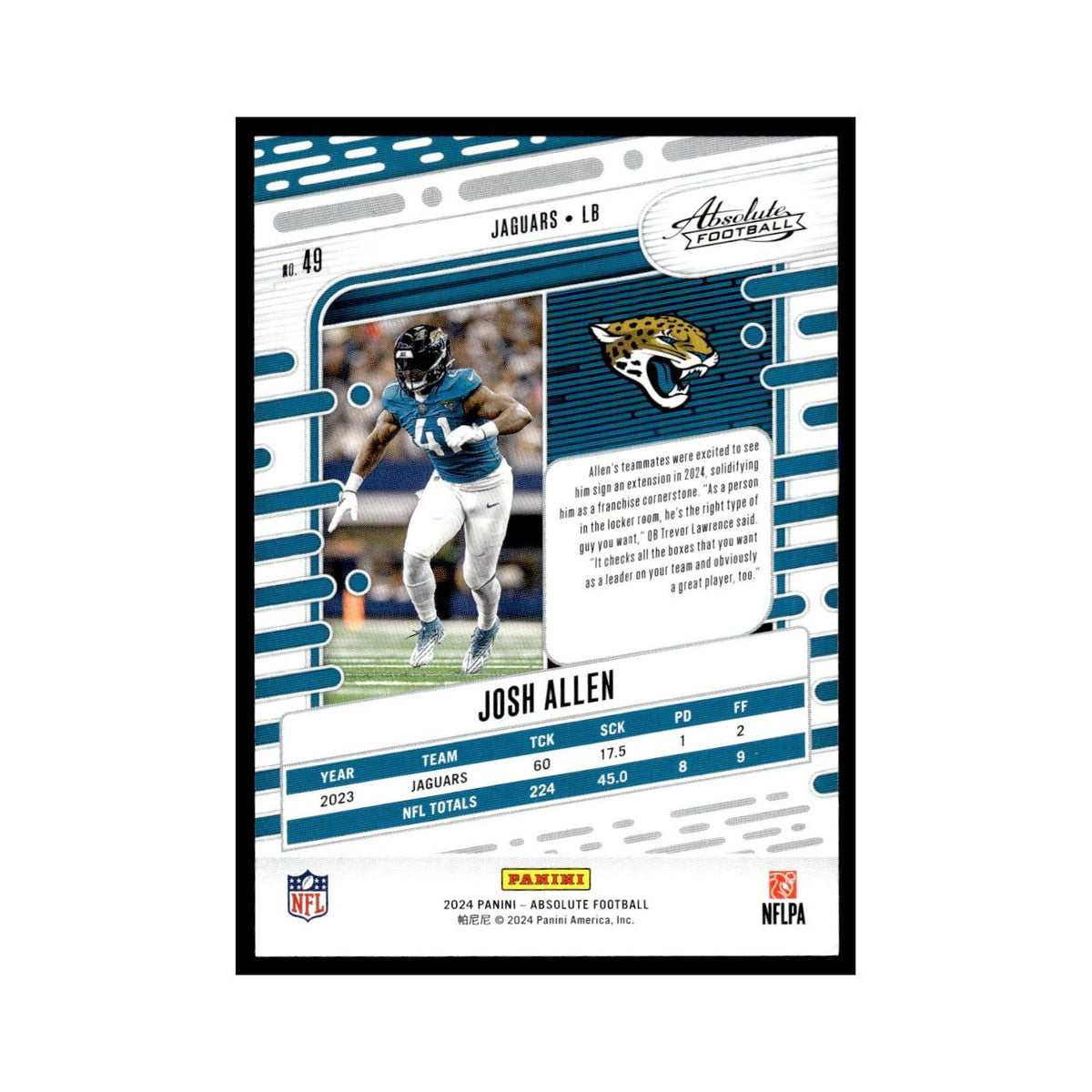 Josh Allen 2024 Panini Absolute #49 Jacksonville Jaguars Football Card NM