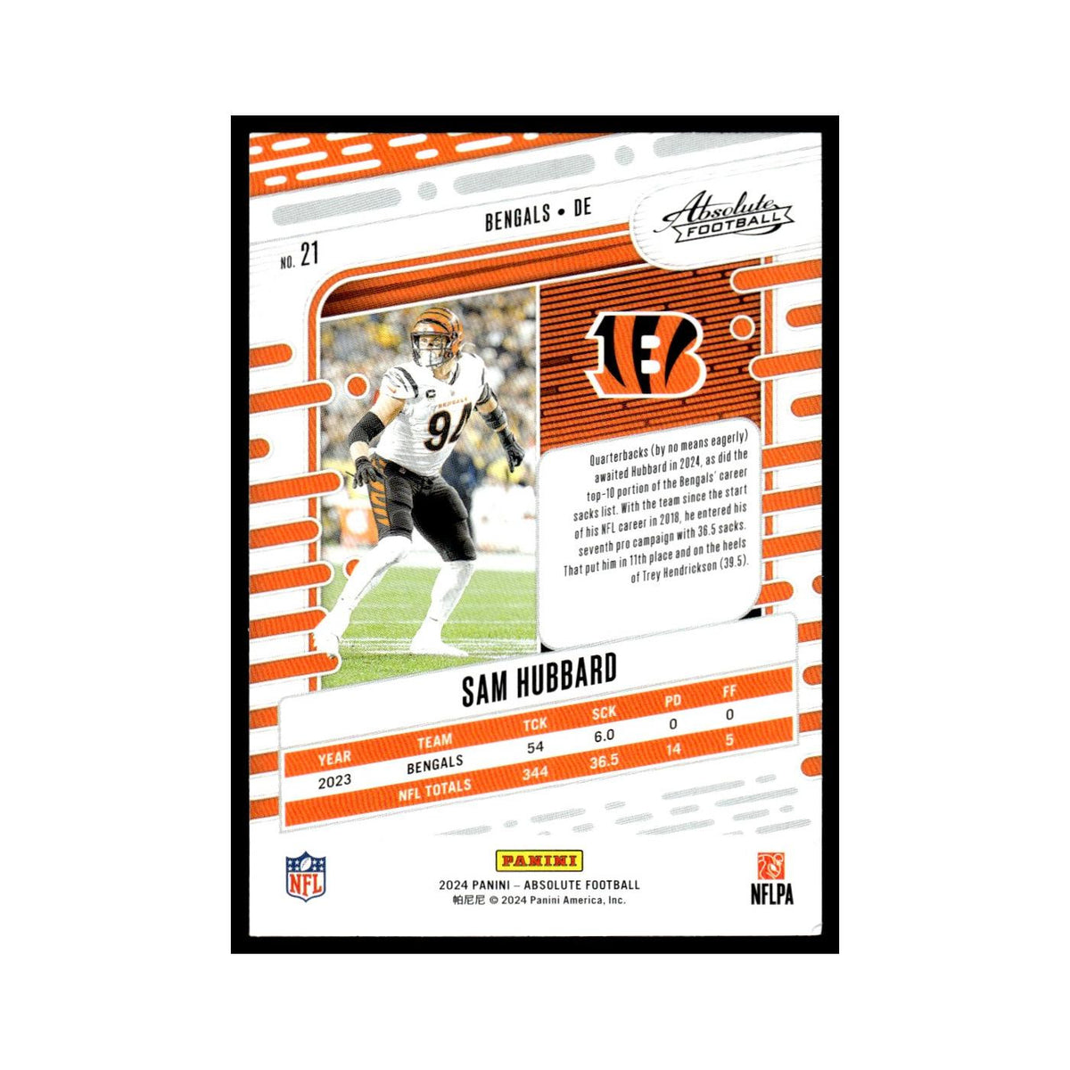 Sam Hubbard 2024 Panini Absolute #21 Cincinnati Bengals Football Card NM