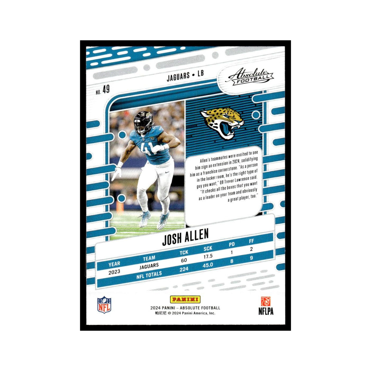 Josh Allen 2024 Panini Absolute #49 Jacksonville Jaguars Football Card NM