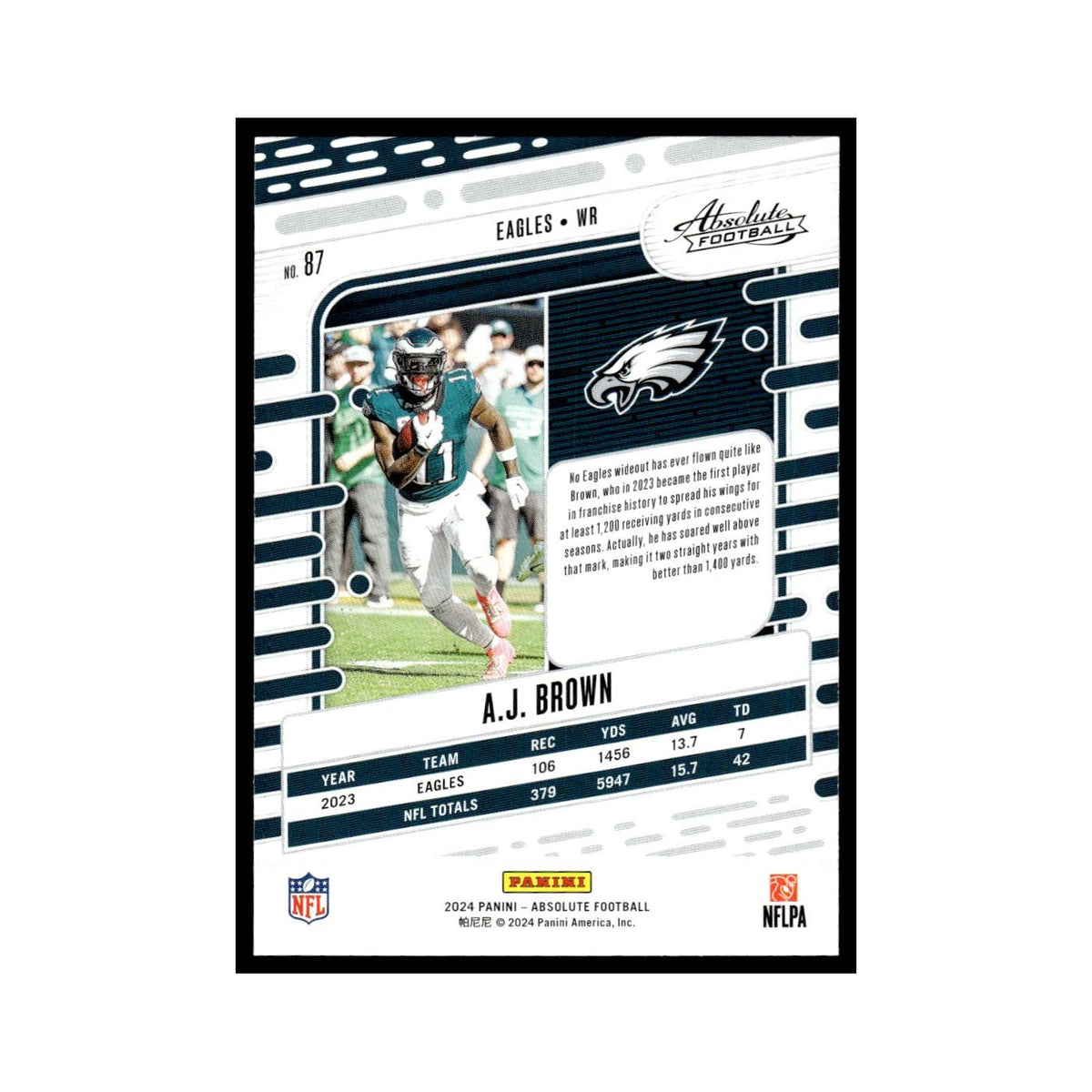 A.J. Brown 2024 Panini Absolute #87 Philadelphia Eagles Football Card NM