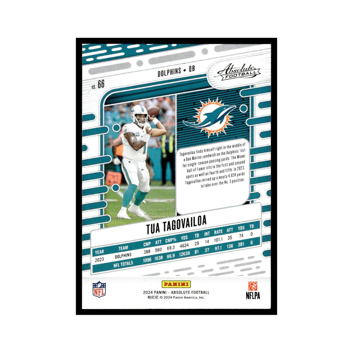 Tua Tagovailoa 2024 Panini Absolute #66 Miami Dolphins Football Card NM