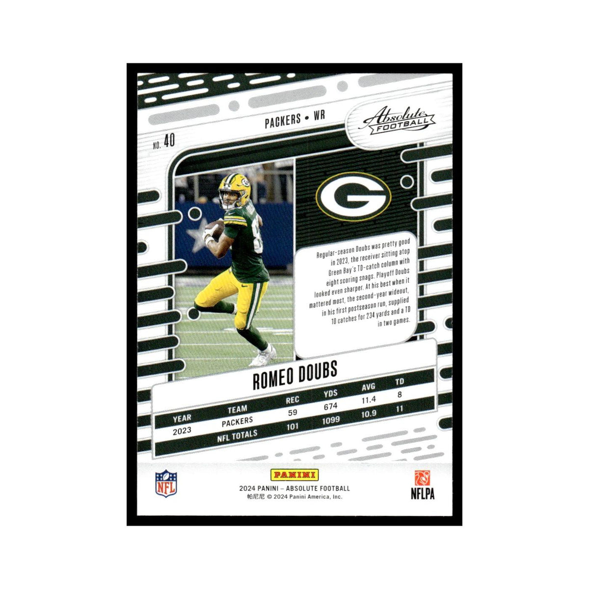 Romeo Doubs 2024 Panini Absolute #40 Green Bay Packers Football Card NM