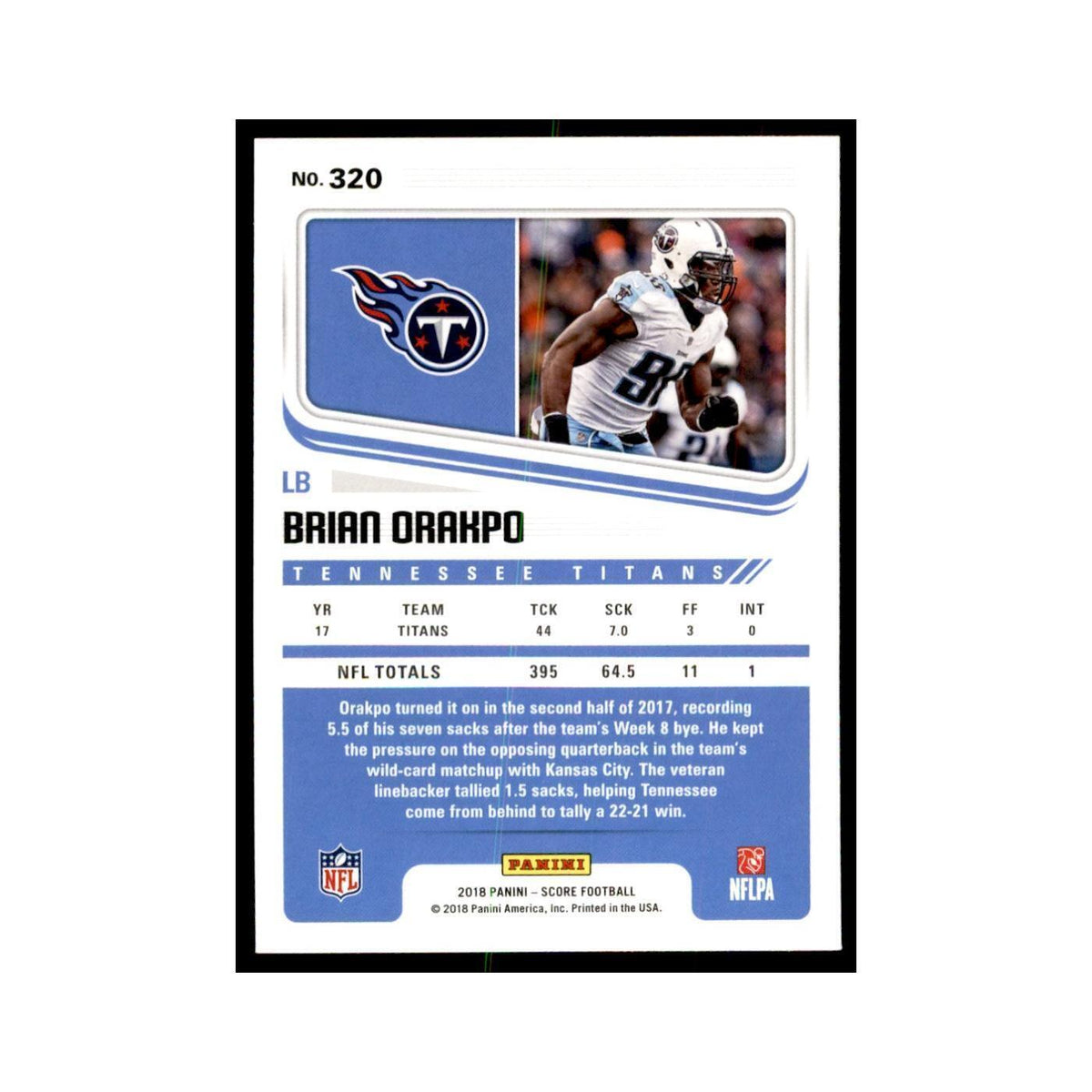 Brian Orakpo 2018 Score #320 Football Cards Football Card NM
