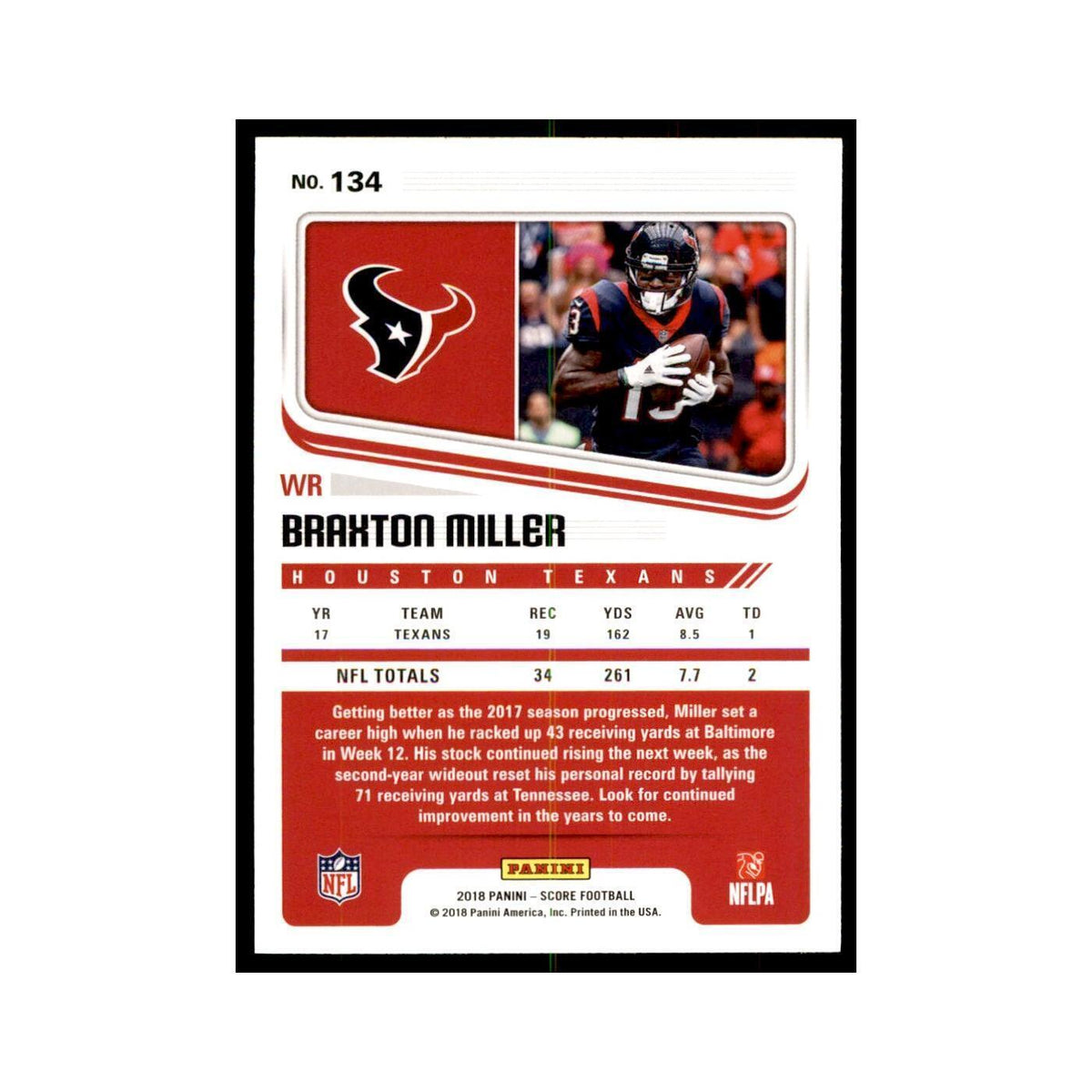 Braxton Miller 2018 Score #134 Football Cards Football Card NM