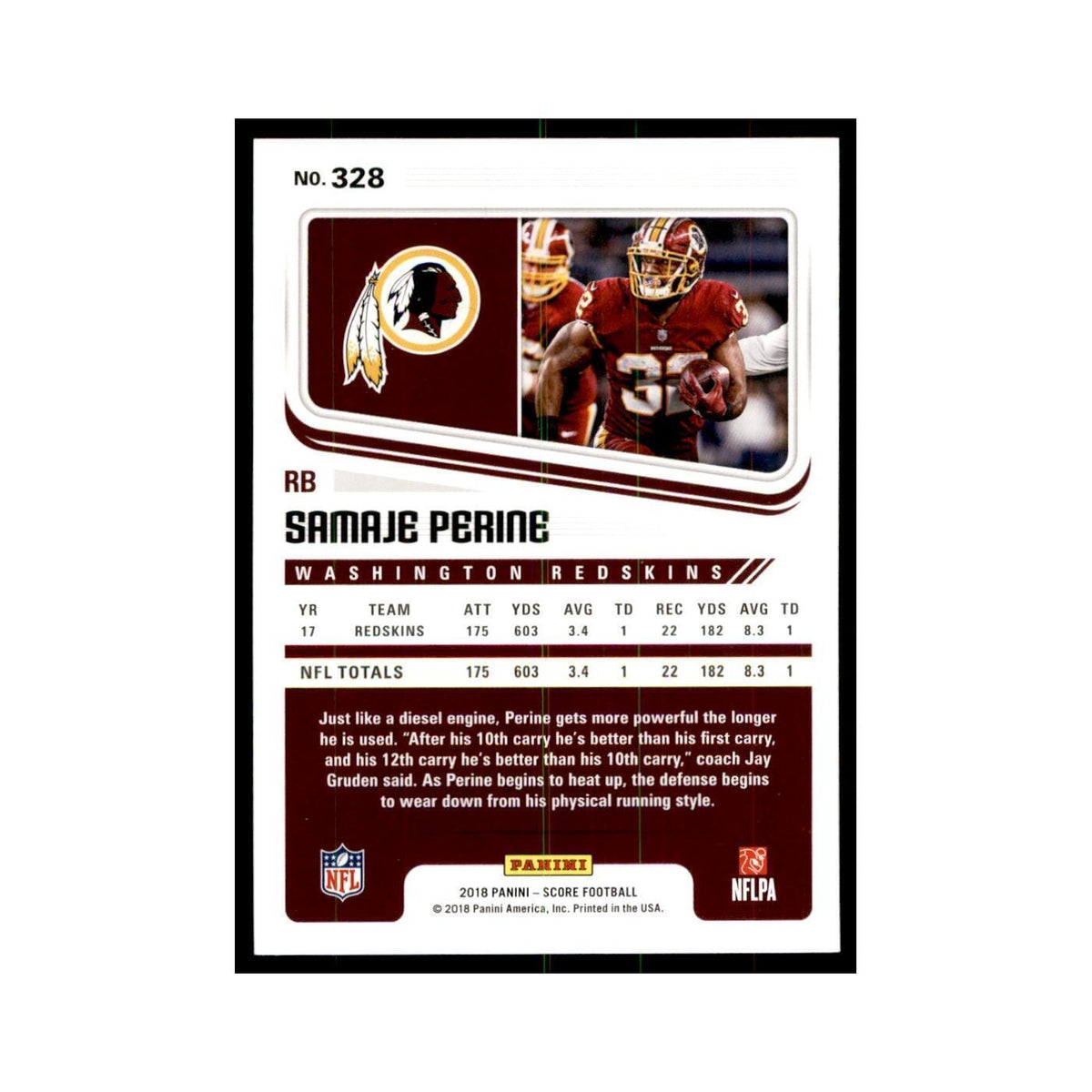 Samaje Perine 2018 Score #328 Football Cards Football Card NM