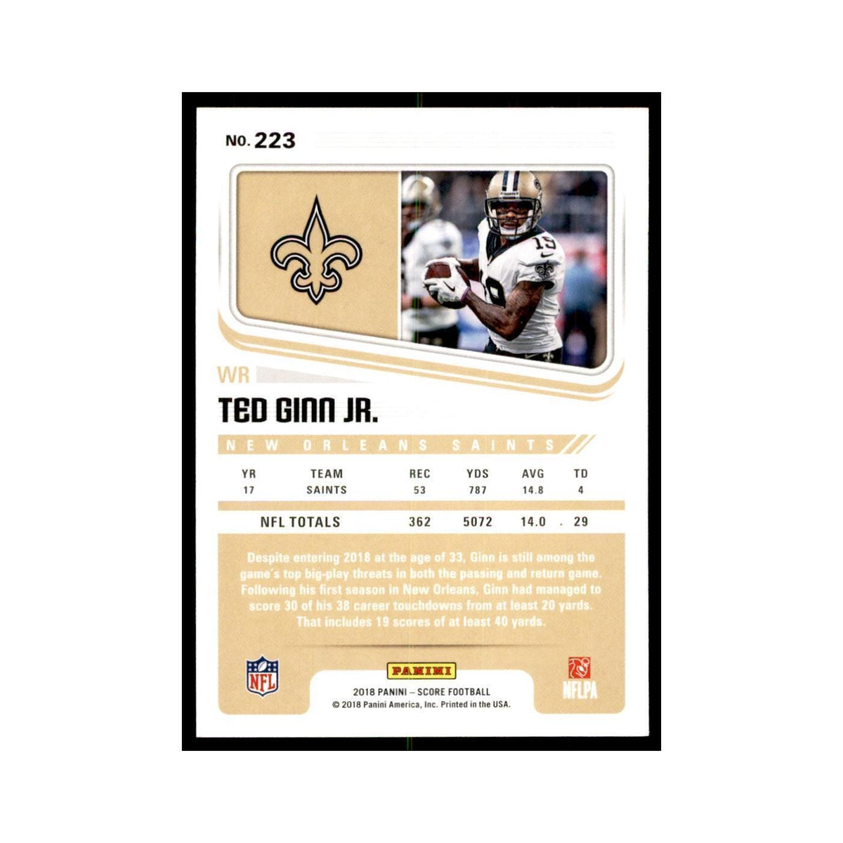 Ted Ginn Jr. 2018 Score #223 Football Cards Football Card NM