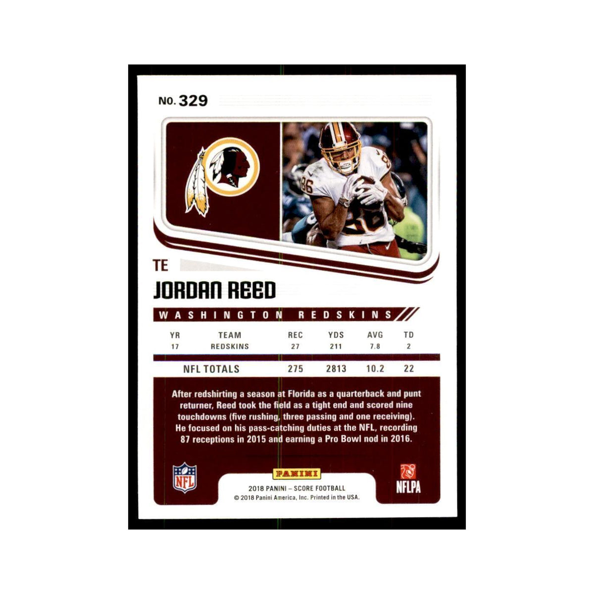 Jordan Reed 2018 Score #329 Football Cards Football Card NM