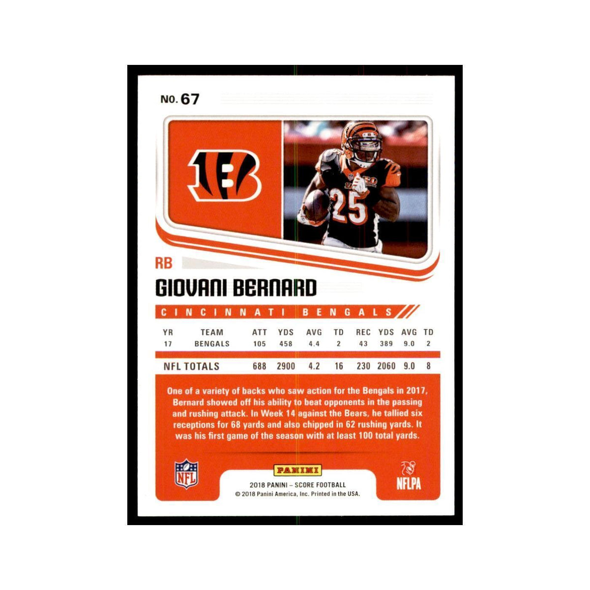 Giovani Bernard 2018 Score #67 Football Cards Football Card NM