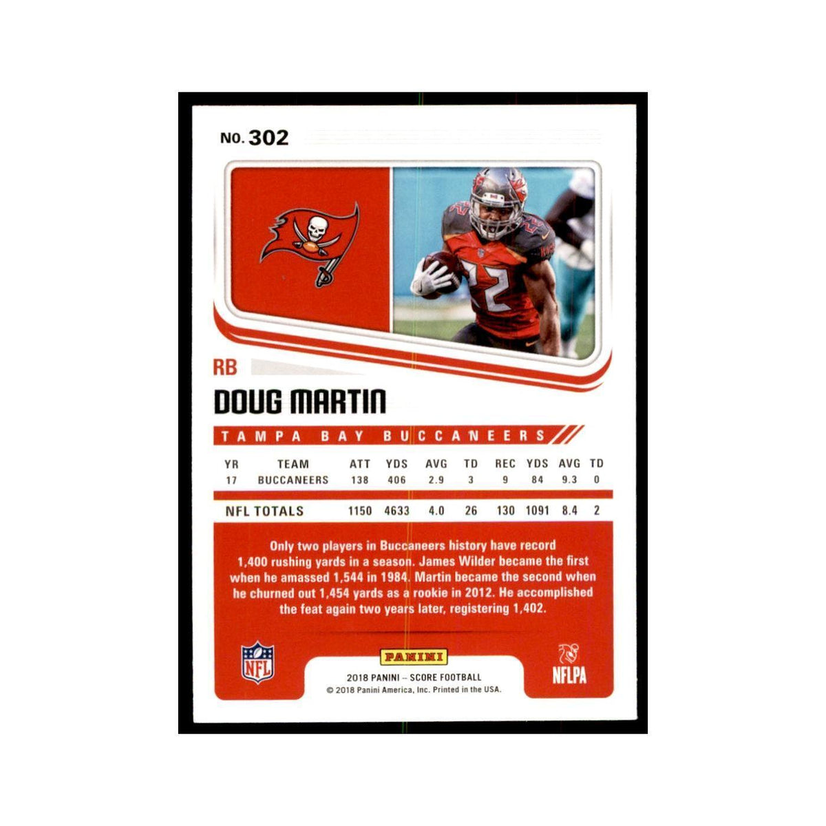 Doug Martin 2018 Score #302 Football Cards Football Card NM