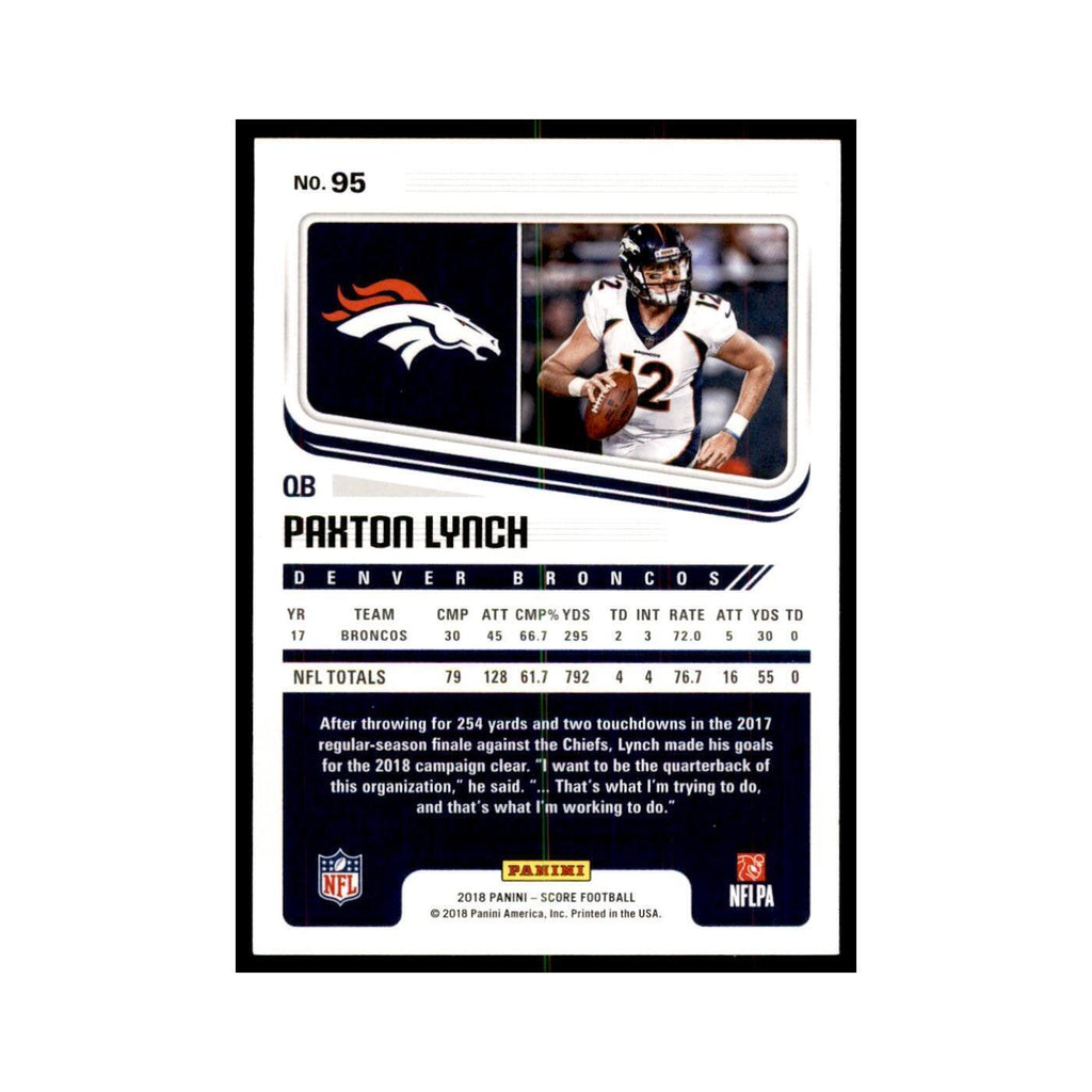 Paxton Lynch 2018 Score #95 Football Cards Football Card NM