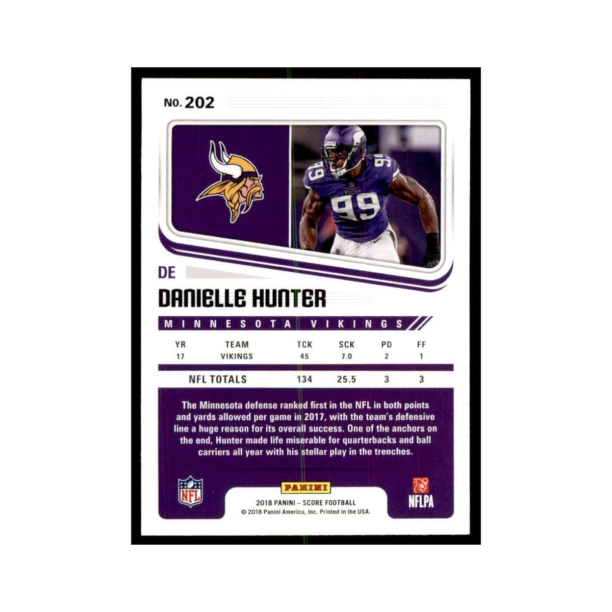 Danielle Hunter 2018 Score #202 Football Cards Football Card NM