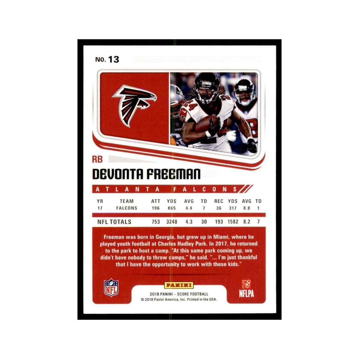 Devonta Freeman 2018 Score #13 Football Cards Football Card NM