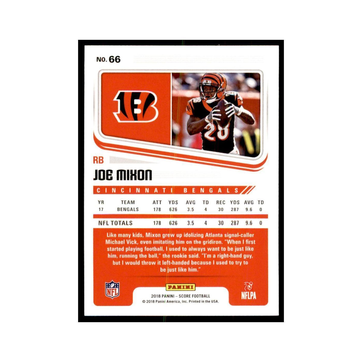 Joe Mixon 2018 Score #66 Football Cards Football Card NM