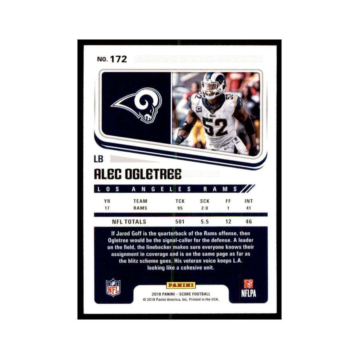 Alec Ogletree 2018 Score #172 Football Cards Football Card NM