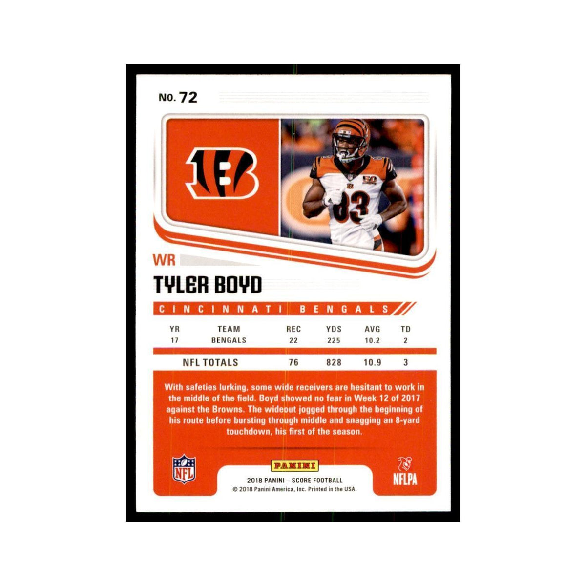 Tyler Boyd 2018 Score #72 Football Cards Football Card NM