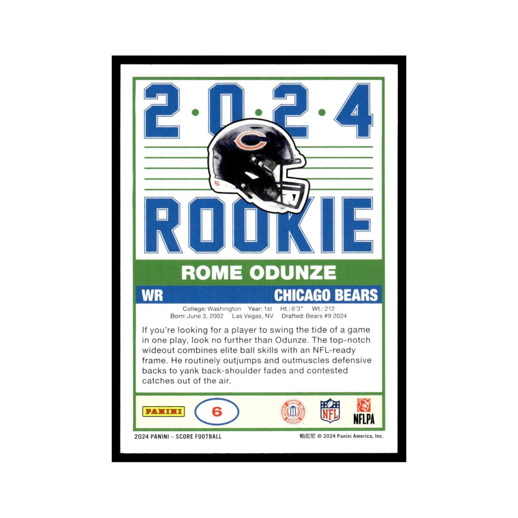 Rome Odunze Rookie 2024 Score #6 Chicago Bears Football Card NM