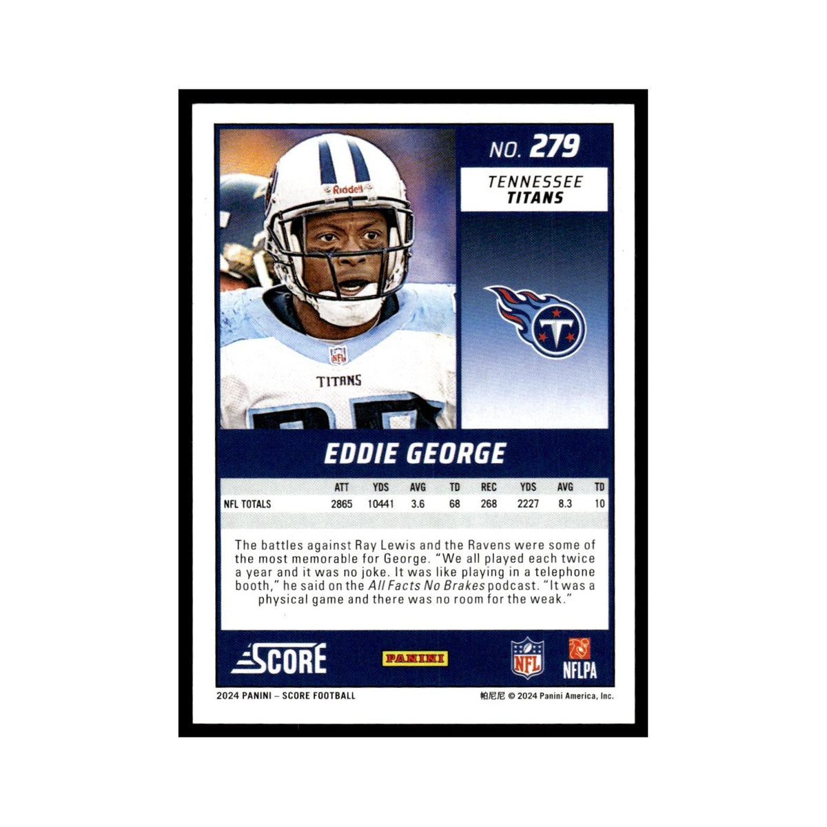 Eddie George 2024 Score #279 Tennessee Titans Football Card NM