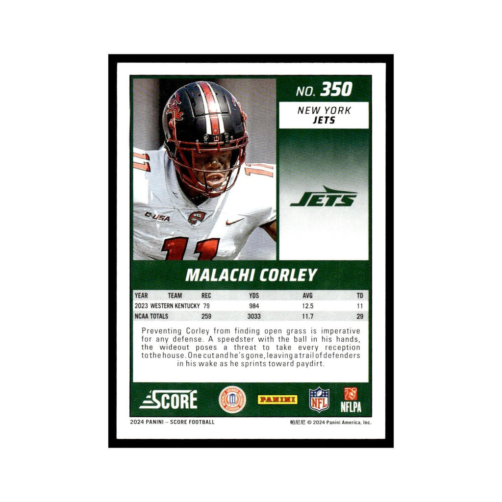 Malachi Corley Rookie 2024 Score #350 New York Jets Football Card NM