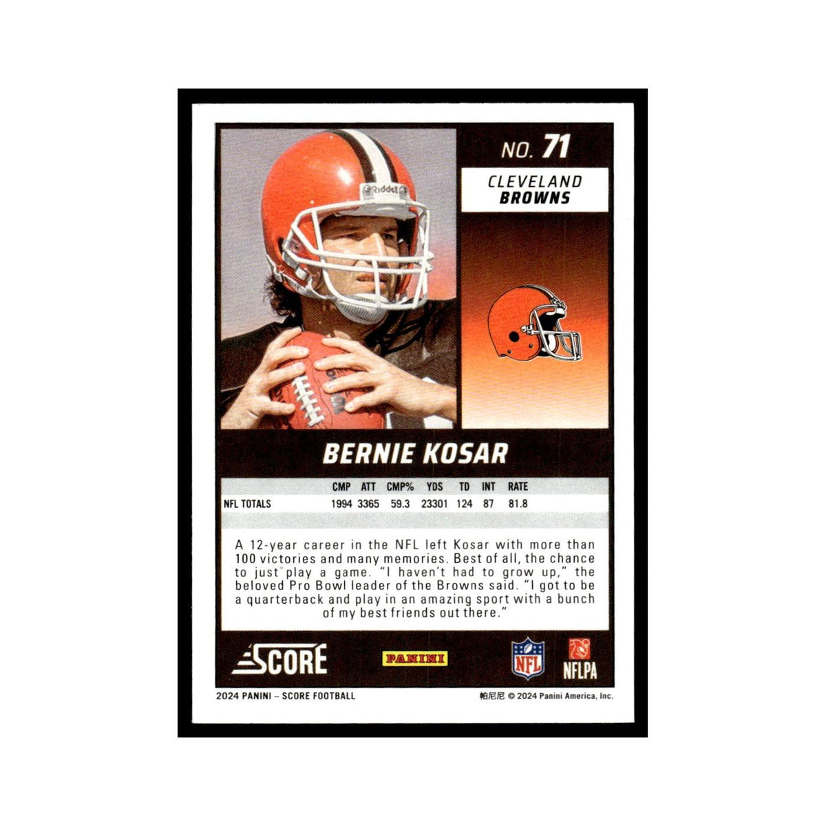 Bernie Kosar 2024 Score #71 Cleveland Browns Football Card NM