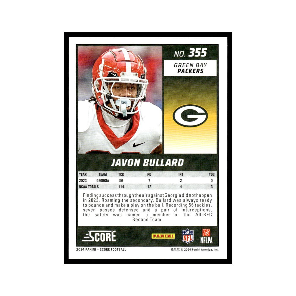 Javon Bullard Rookie 2024 Score #355 Green Bay Packers Football Card NM