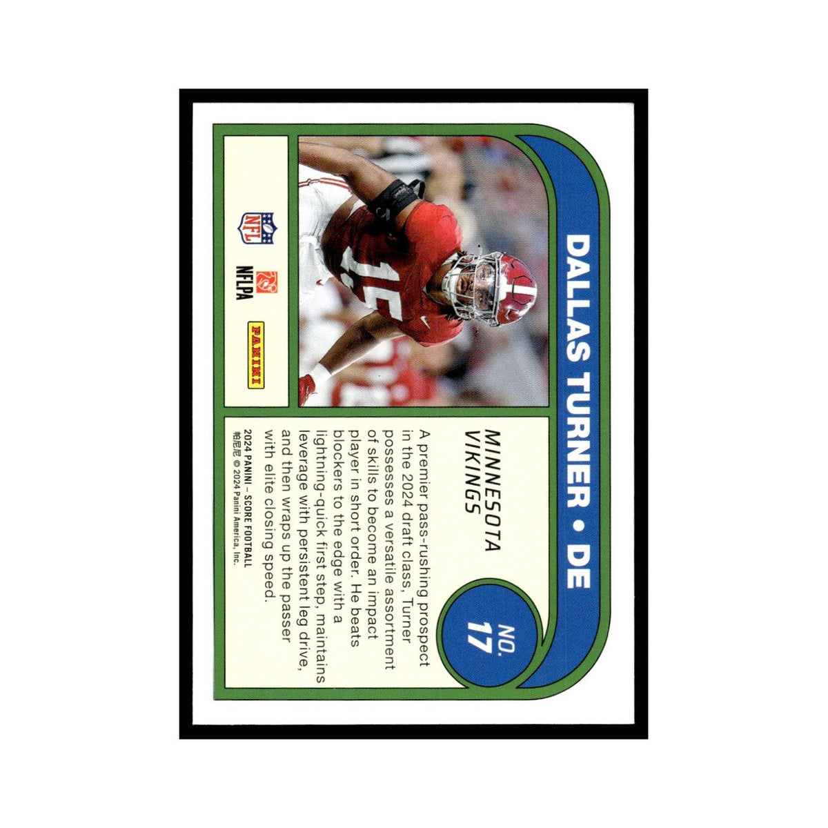 Dallas Turner Rookie 2024 Score #17 Minnesota Vikings Football Card NM