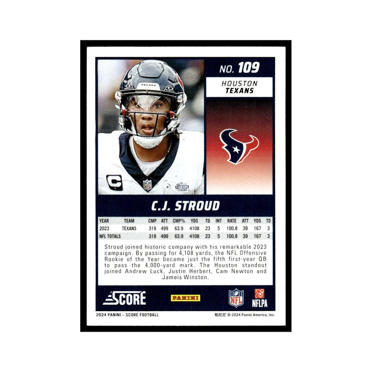 C.J. Stroud 2024 Score #109 Houston Texans Football Card NM