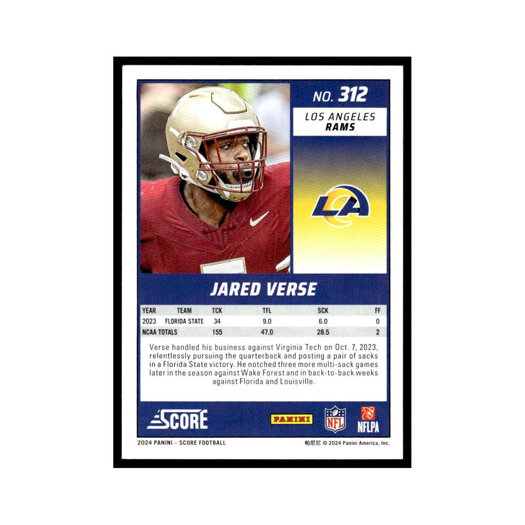 Jared Verse Rookie 2024 Score #312 Los Angeles Rams Football Card NM