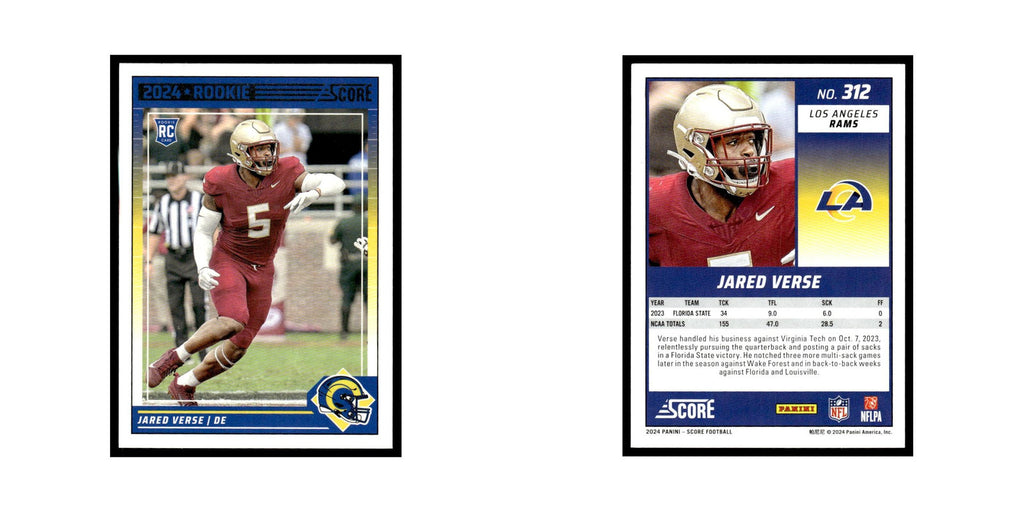Jared Verse Rookie 2024 Score #312 Los Angeles Rams Football Card NM