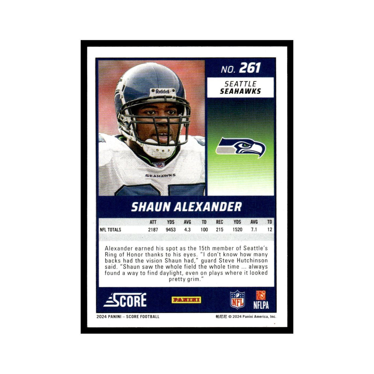 Shaun Alexander 2024 Score #261 Seattle Seahawks Football Card NM