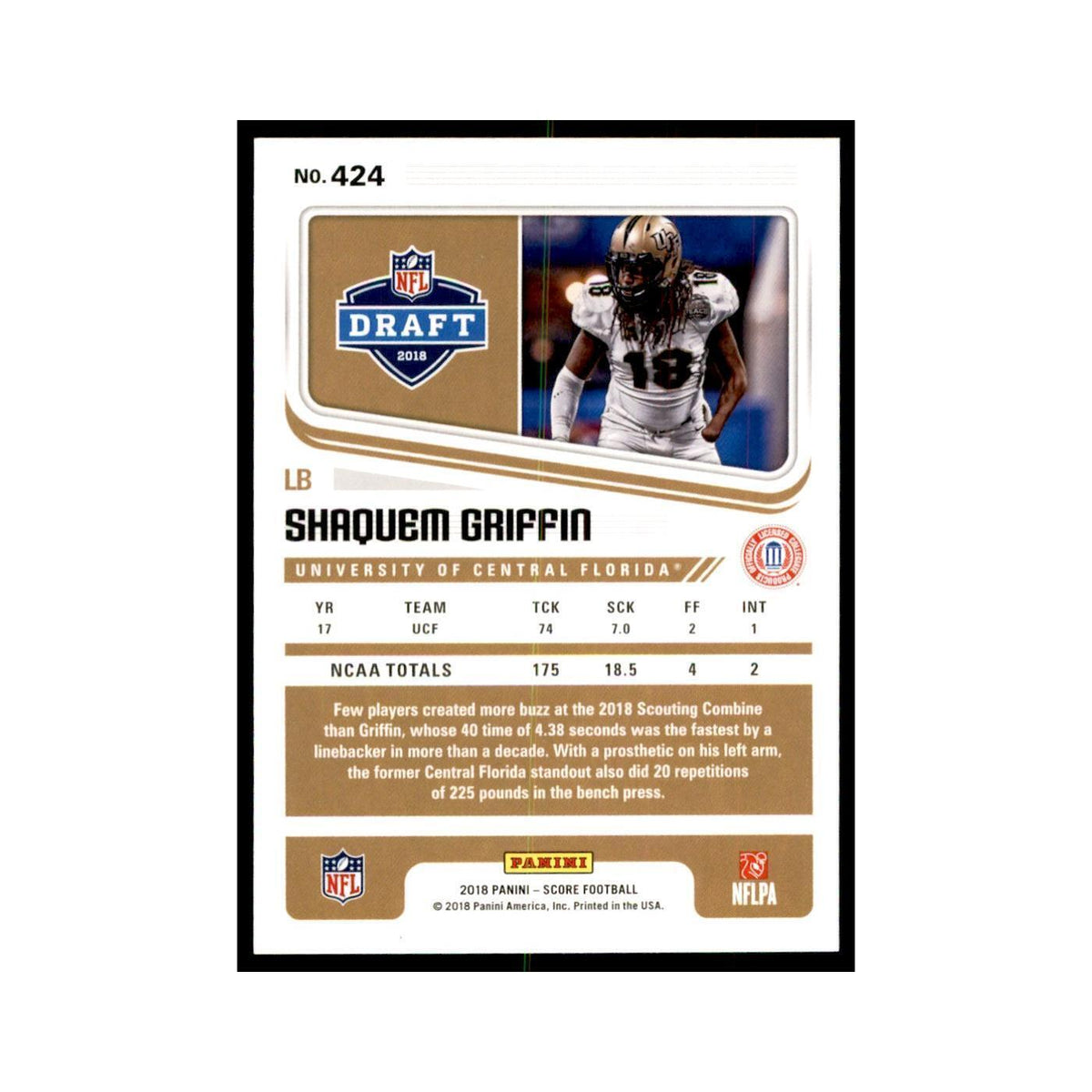 Shaquem Griffin Rookie 2018 Score #424 Baseball Cards Football Card NM