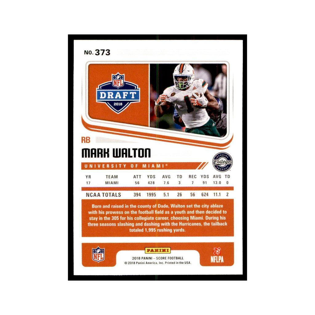 Mark Walton Rookie 2018 Score #373 Baseball Cards Football Card NM