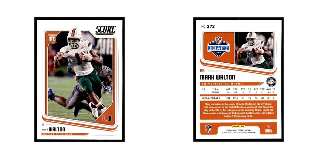 Mark Walton Rookie 2018 Score #373 Baseball Cards Football Card NM