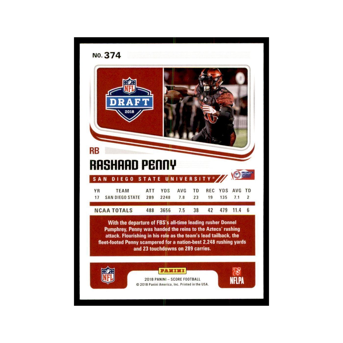 Rashaad Penny Rookie 2018 Score #374 Baseball Cards Football Card NM