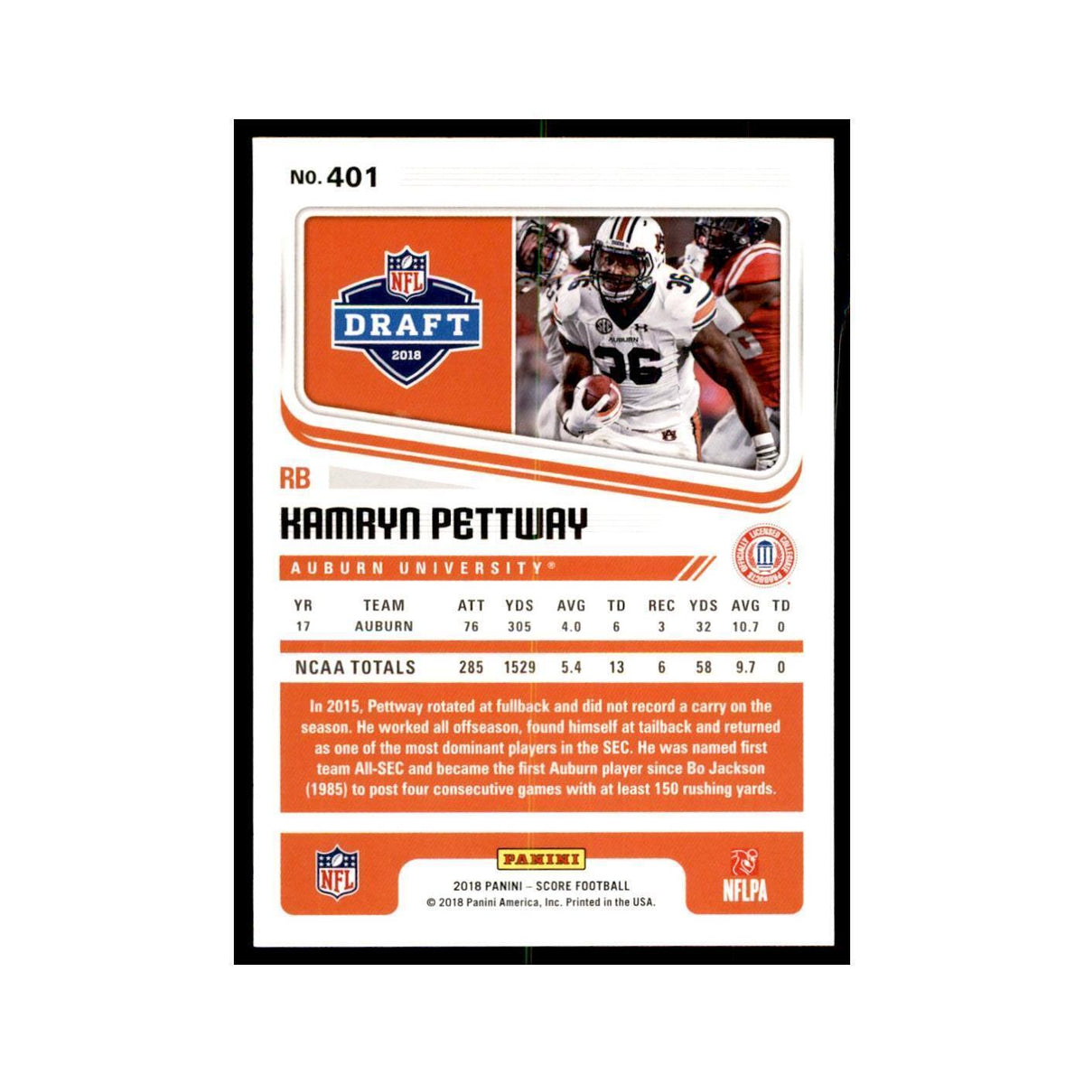 Kamryn Pettway Rookie 2018 Score #401 Baseball Cards Football Card NM