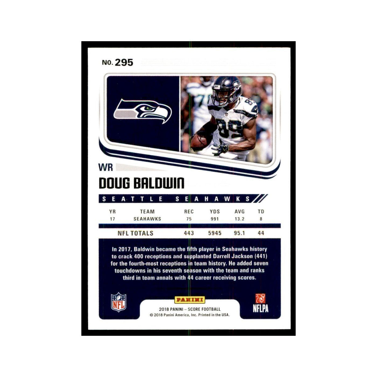Doug Baldwin 2018 Score #295 Baseball Cards Football Card NM