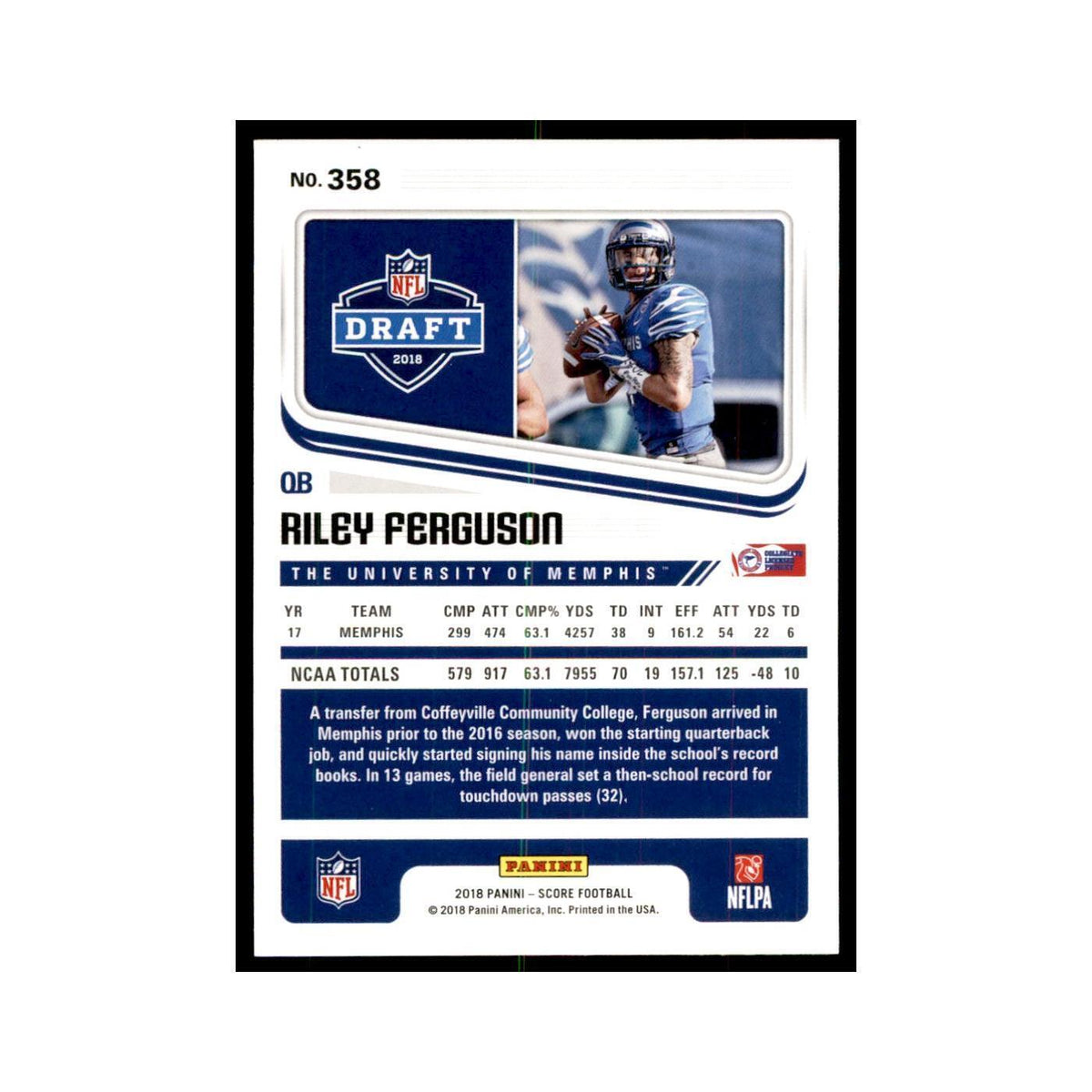 Riley Ferguson Rookie 2018 Score #358 Baseball Cards Football Card NM