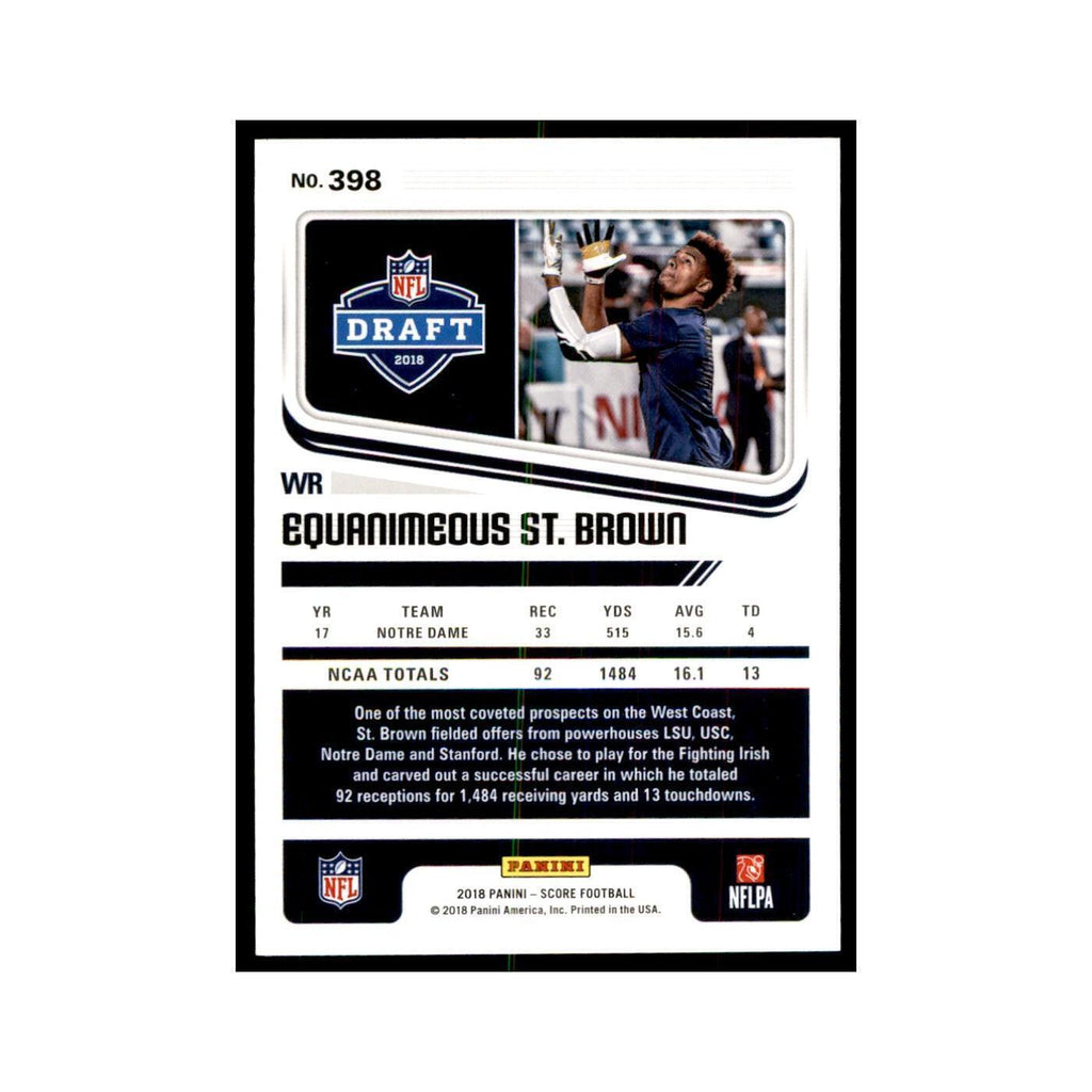 Equanimeous St. Brown Rookie 2018 Score #398 Baseball Cards Football Card NM