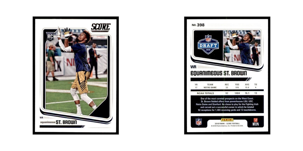 Equanimeous St. Brown Rookie 2018 Score #398 Baseball Cards Football Card NM