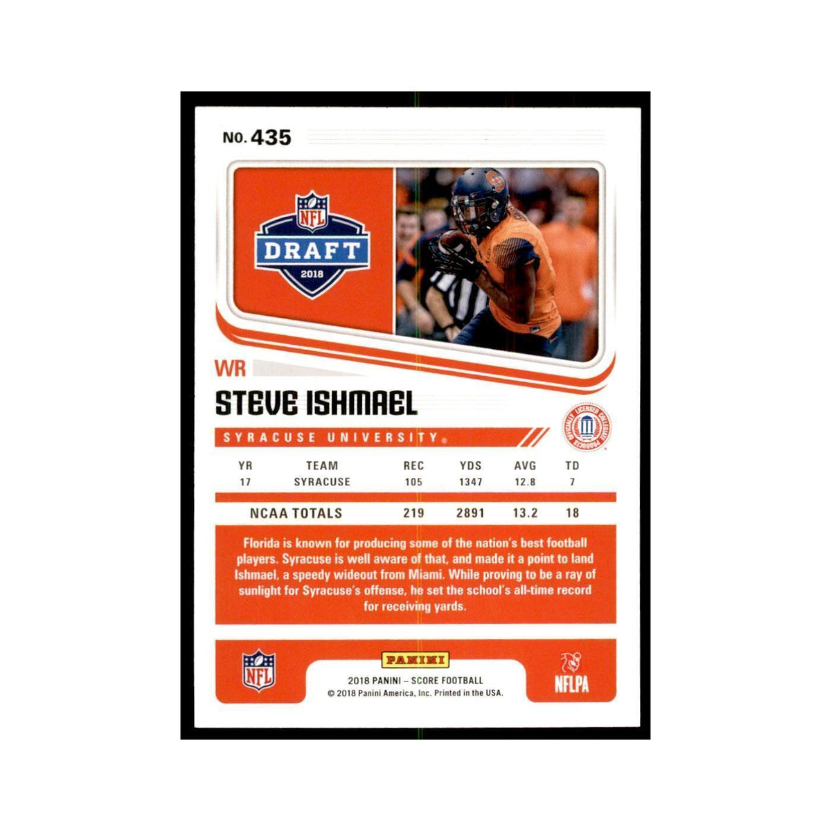 Steve Ishmael Rookie 2018 Score #435 Baseball Cards Football Card NM