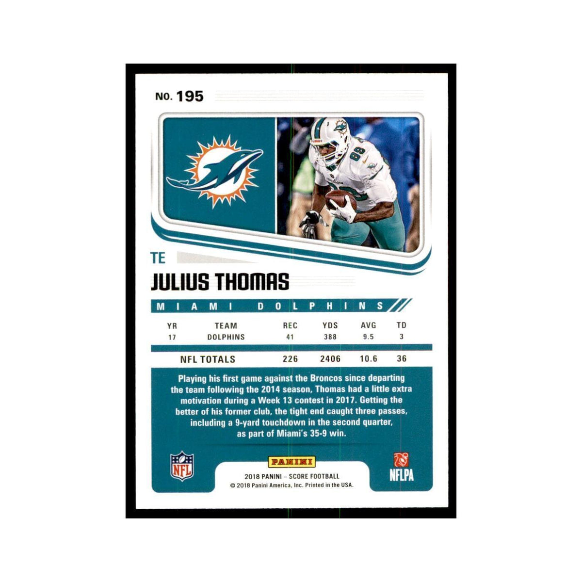 Julius Thomas 2018 Score #195 Baseball Cards Football Card NM