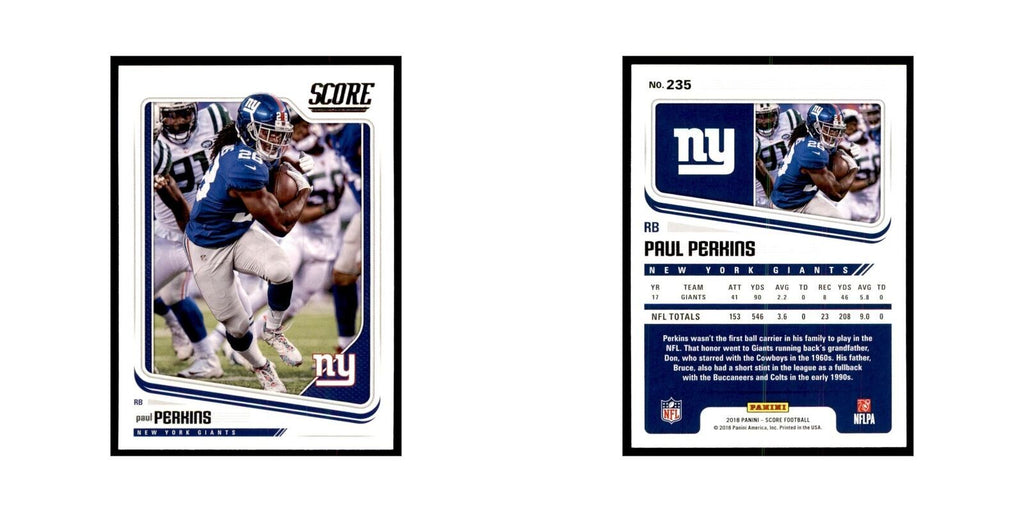 Paul Perkins 2018 Score #235 Baseball Cards Football Card NM