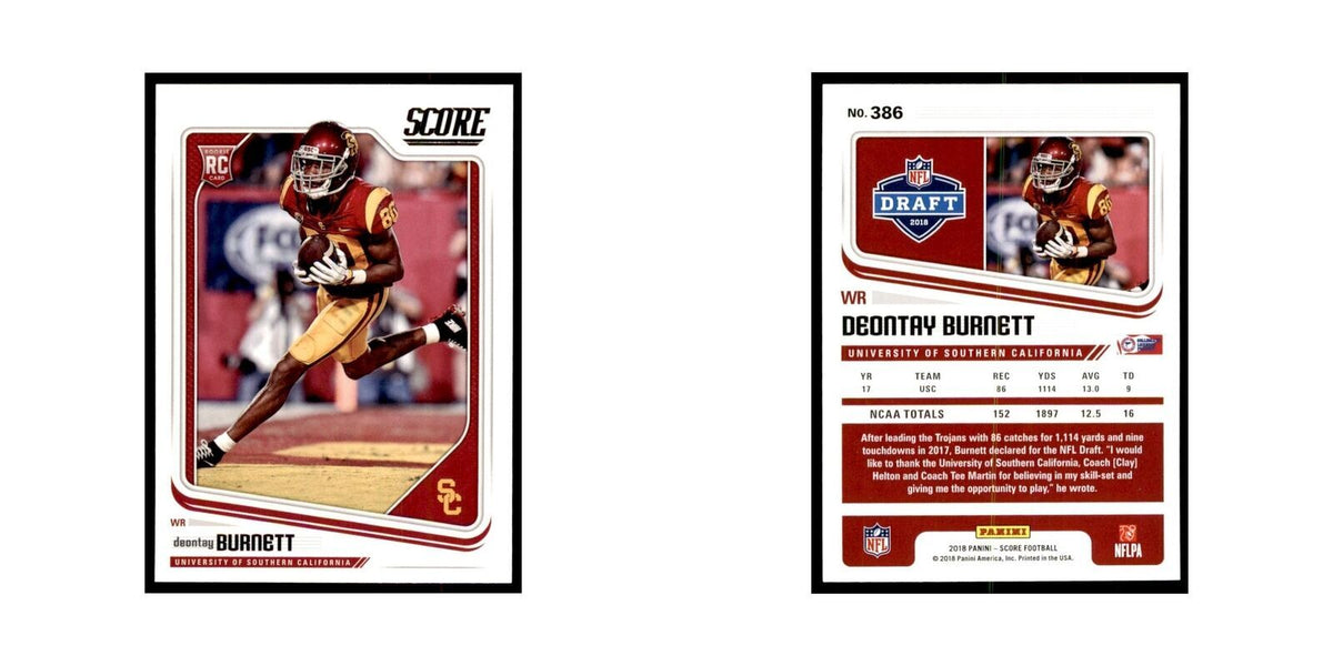 Deontay Burnett Rookie 2018 Score #386 Baseball Cards Football Card NM