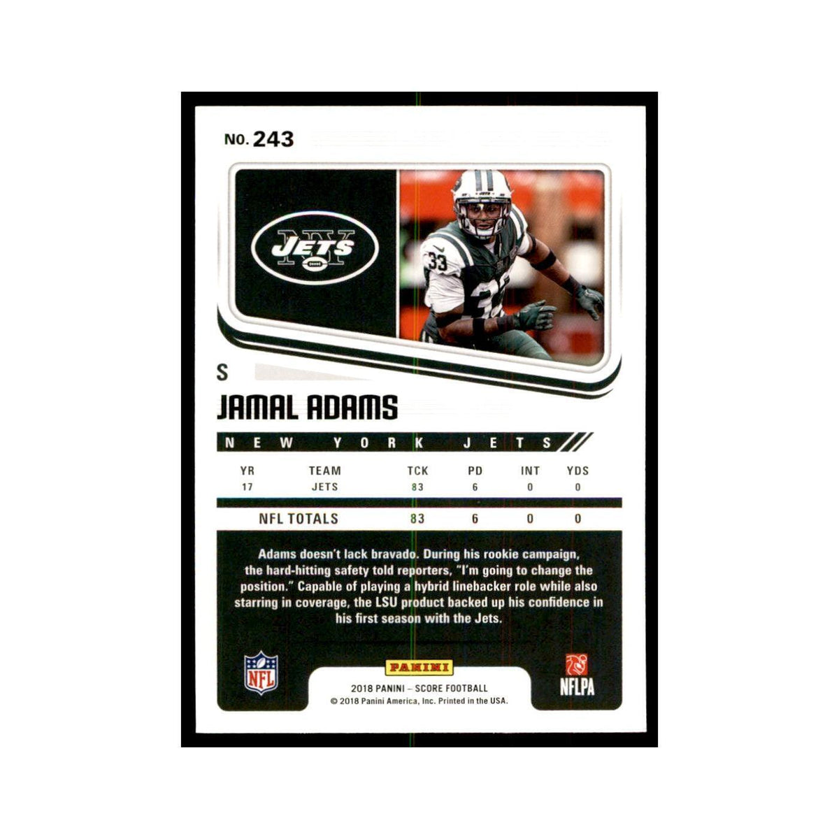 Jamal Adams 2018 Score #243 Baseball Cards Football Card NM