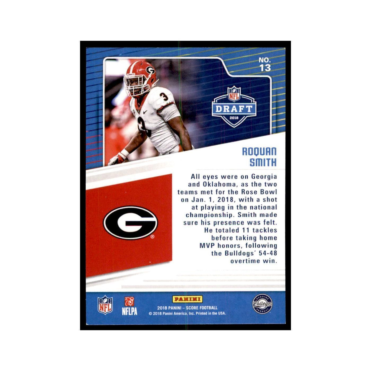Roquan Smith 2018 Score #13 Baseball Cards Football Card NM