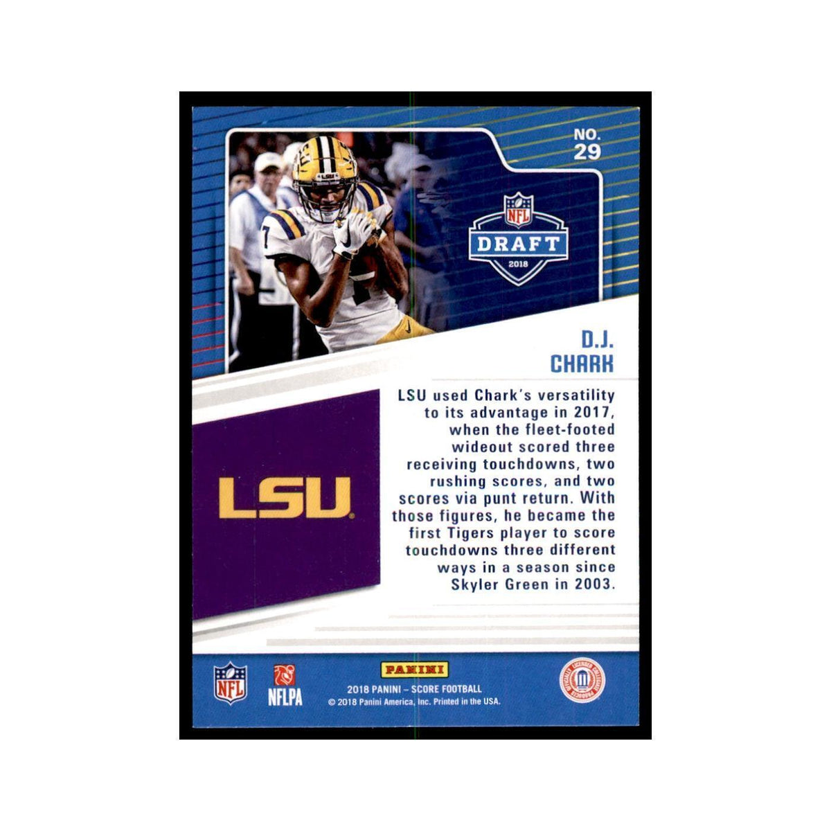 DJ Chark 2018 Score #29 Baseball Cards Football Card NM