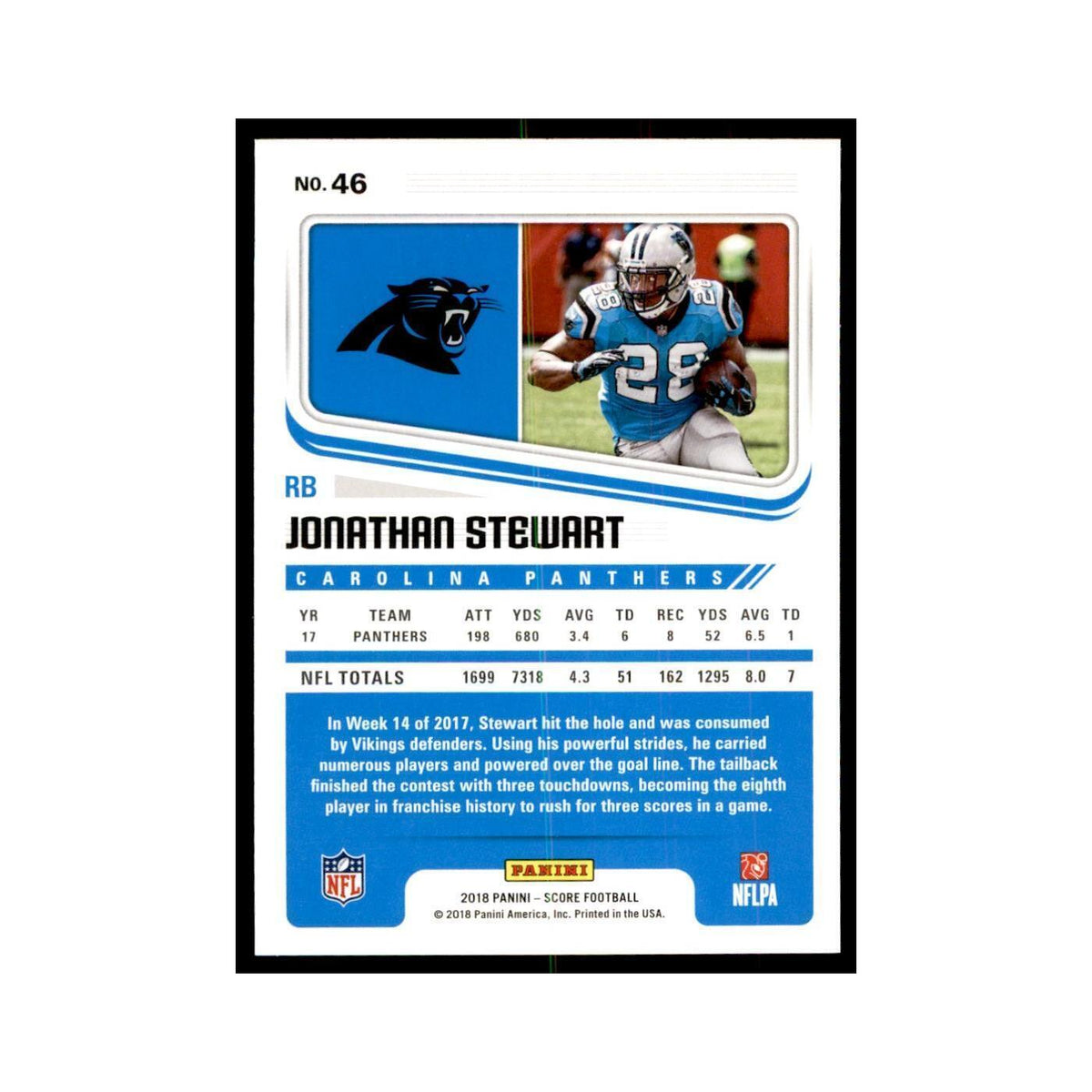 Jonathan Stewart 2018 Score #46 Baseball Cards Football Card NM