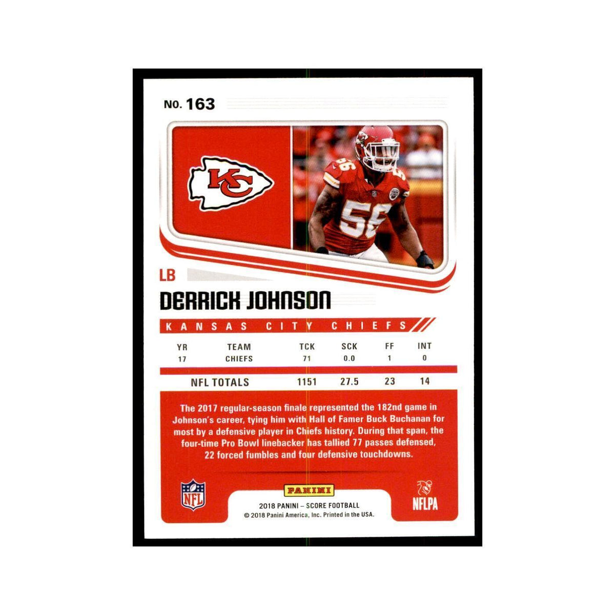 Derrick Johnson 2018 Score #163 Baseball Cards Football Card NM