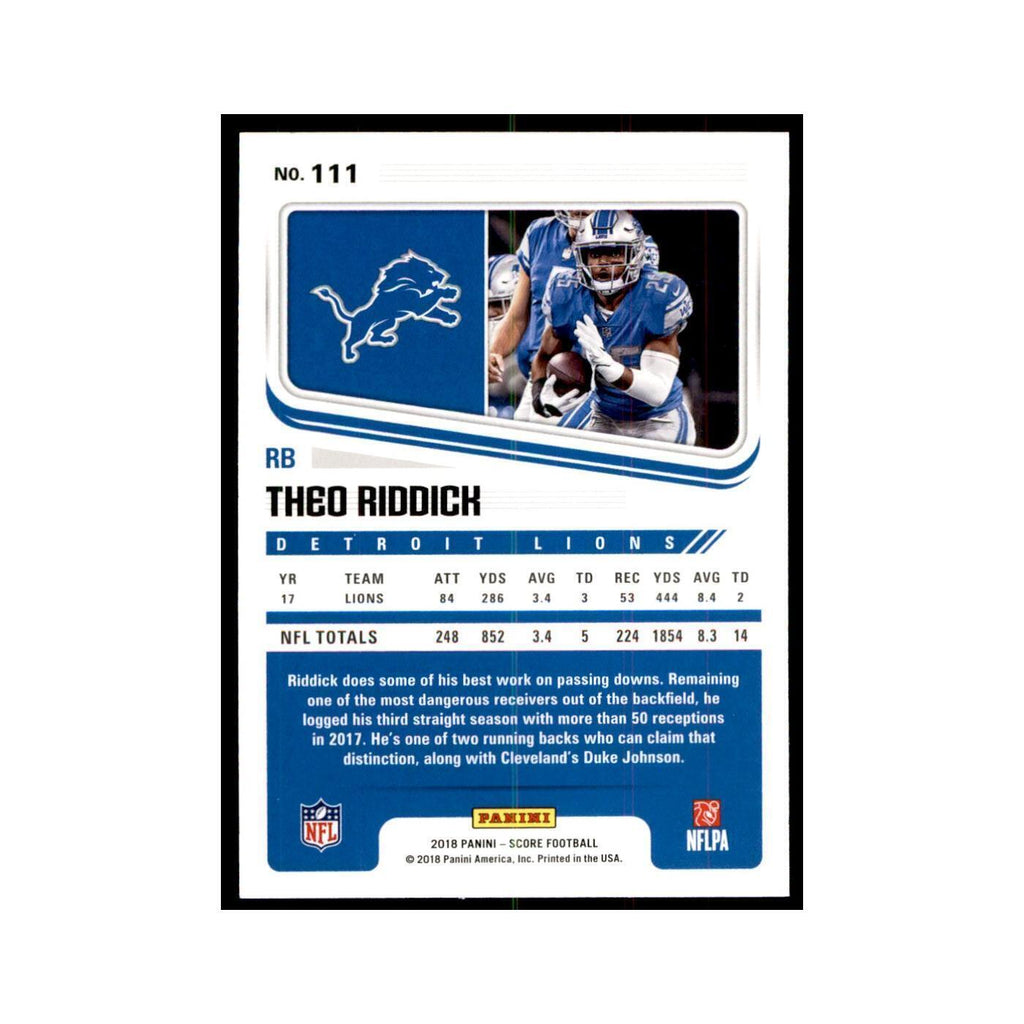 Theo Riddick 2018 Score #111 Baseball Cards Football Card NM